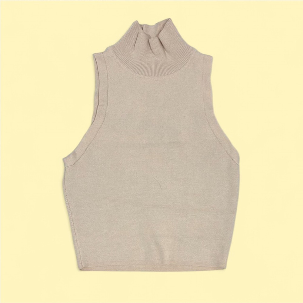 Zara Sleeveless Cream Turtleneck Top